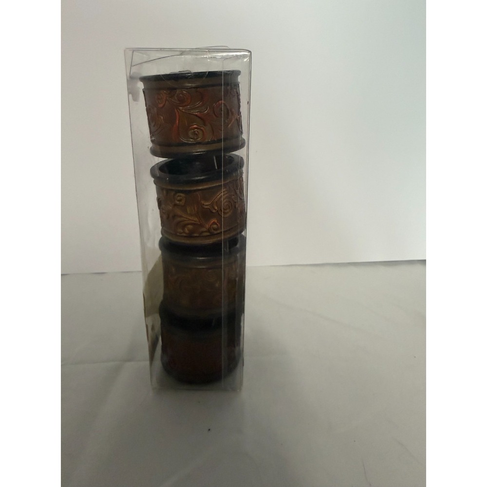 Napkin Rings Set of 4 Bronze Scroll Floral Design New Sealed Rustic Thanksgiving